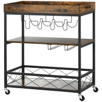 HOMCOM 3-Tier Kitchen Cart on Wheels with Removable Tray, Wine Racks, Glass Holders Rustic Brown(m-11)