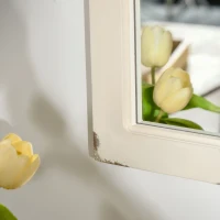 HOMCOM 43x27.5 inch Decorative Wall Mirror, Arch Windowpane Mirror for Wall in Living Room, Bedroom, Rustic White(m-10)