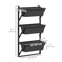 Outsunny 3-Tier Wall-Mounted Planter Box with 3 Pots, Vertical Planters for Outdoor Plants, Dark Grey(m-3)