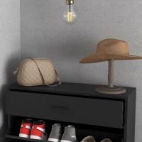 HOMCOM Modern Shoe Cabinet Storage 12 Pair Shoe Organizer with 2 Flip Doors Drawer and Adjustable Shelf Black(m-9)