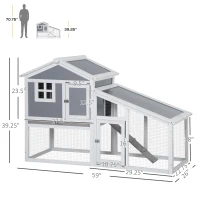PawHut 59" Wooden Rabbit Hutch, 2 Tier Pet Playpen Bunny House Enclosure with Sunlight Panel Roof, Slide-out Tray, and Ramp, for Rabbits and Small Animals, Grey(m-3)