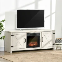 HOMCOM Electric Fireplace TV Stand for TV's up to 60" Flat Screen, Living Room Media Entertainment Console with Doors, Adjustable Storage Shelves, White(m-8)