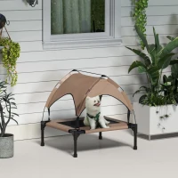 PawHut Raised Dog Bed Cooling Dog Cot w/ Canopy Washable Breathable Mesh, for Small and Medium Dogs, Coffee(m-8)