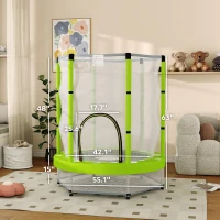 Qaba 4.6FT Toddler Trampoline w/ Safety Net, Recreational Trampoline for Indoor Outdoor, Cloud Pattern, Green(m-3)