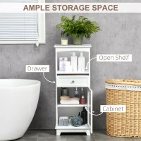 kleankin Bathroom Floor Cabinet with Drawer, Glass Door Side Cabinet, Multifunctional Corner Unit with Adjustable Shelf for Home Office, Living Room, White(m-4)