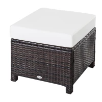 Outsunny 20" Patio Wicker Ottoman, Multipurpose Outdoor PE Rattan Footrest, Additional Seating, Side Table with Soft Cushion, Dark Brown, Cream White(m-11)