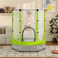 Qaba 4.6FT Toddler Trampoline w/ Safety Net, Recreational Trampoline for Indoor Outdoor, Cloud Pattern, Green(m-10)