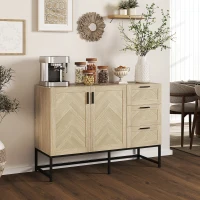 HOMCOM Buffet Cabinet, Coffee Bar Cabinet with Drawers and Adjustable Shelf, Oak(m-8)