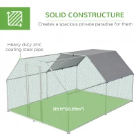 PawHut 9.2' x 12.5' Metal Chicken Coop, Galvanized Walk-in Hen House, Poultry Cage Outdoor Backyard with Waterproof UV-Protection Cover for Rabbits, Ducks(m-5)