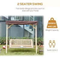 Outsunny Wooden Porch Swing Bench, 2-Seater Outdoor Swing Glider with Adjustable Canopy, Adjustable Hanging Chains, A-Frame, for Garden, Poolside, Backyard, Brown(m-6)