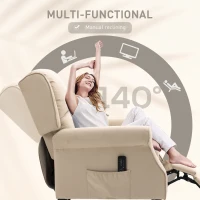 HOMCOM Massage Recliner Chair for Living Room, Push Back Recliner Sofa, Suede Wingback Reclining Chair with Extendable Footrest, Wood Legs, Remote Control, Side Pockets, Beige(m-5)