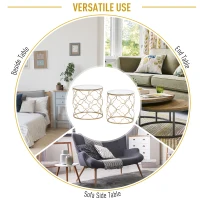 HOMCOM Set of 2 Nesting Table Coffee End Table Set Modern for Living room Furniture Decor Gold Tempered Glass(m-7)