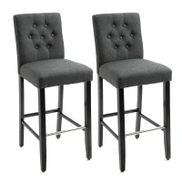 HOMCOM 2 Piece Bar Height Barstools, 30 Inches Linen Upholstered Breakfast Stools, Bar Chairs with Back, Footrest and Solid Wood Leg, Armless Seat for Kitchen, Dining Room, Grey(m-11)