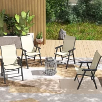 Outsunny 4-Piece Folding Chair Set for Relaxing on Patio Balcony Garden, Comfortable Outdoor Furniture with Armrests, Beige(m-7)