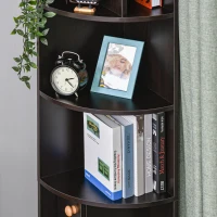 HOMCOM 5-Tier Corner Bookcase, Storage Bookshelf, Freestanding Display Shelves with Open Compartments and Cabinet for Home Office, Living Room, Study, Black(m-7)