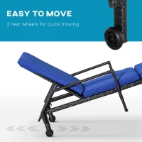 Outsunny Wicker Chaise Lounger PE Rattan Outdoor Lounge Chair Garden Chair Recliner with 5-Level Adjustable Backrest and 2 Wheels, Dark Blue(m-5)