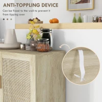HOMCOM Boho Sideboard Buffet Cabinet with 3 Rattan Doors, Kitchen Cabinet with Adjustable Shelves, Natural(m-7)
