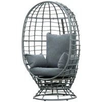 Outsunny Wicker Egg Chair, 360 Rotating Indoor Outdoor Boho Basket Seat with Cushion and Pillows for Backyard, Porch, Patio, Garden, Handwoven All-Weather PE Rattan, Steel Frame, Gray(m-11)
