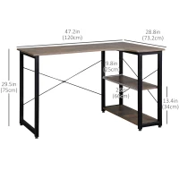 HOMCOM L-Shaped Computer Desk Home Office Corner Desk Study Workstation Table with 2 Shelves, Steel Frame, Brown(m-3)