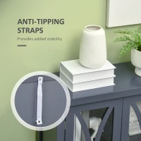 HOMCOM Sideboard, Buffet Cabinet with 4 Tempered Glass Doors, Arc Pattern and Adjustable Storage Shelf, Credenza, Gray(m-7)