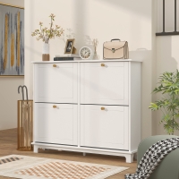HOMCOM Modern Shoe Storage Cabinet, Narrow Shoe Cabinet with 4 Flip Drawers, Adjustable Shelves, 5 Legs for Entryway, White