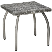 Outsunny Outdoor PE Wicker Side Table, Small Square Rattan End Table, All-Weather Material Coffee Table for Garden, Balcony, Backyard, Grey