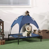 PawHut Elevated Cooling Pet Bed Portable Raised Dog Cot with Canopy for Medium Sized Dogs, Dark Blue(m-8)