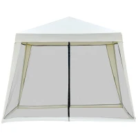 Outsunny 10'x10' Outdoor Canopy Tent, Slant Leg Sun Shelter with Mesh Sidewalls, Patio Tents for Parties, Cream White(m-7)