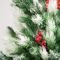HOMCOM 6' Tall Unlit Snow-Flocked Fir Artificial Christmas Tree with Realistic Branches, Red Berries and 836 Tips, Green / White(m-9)