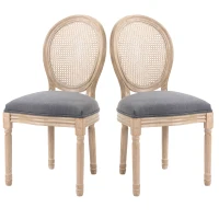 HOMCOM French-Style Upholstered Dining Chair Set, Armless Accent Side Chairs with Rattan Backrest and Linen-Touch Upholstery, Set of 2, Gray(m-11)