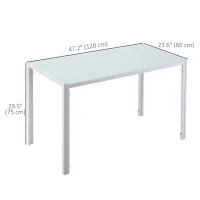 HOMCOM Rectangular Kitchen Table for 4 People, Dining Table with Tabletop Tempered Glass for Dining Room, Living Room, White(m-3)