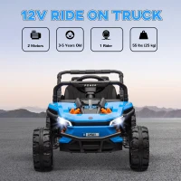 Qaba 12V Ride On Truck, Battery Powered Electric Car for Kids w/ Remote Control, 4-Wheel Suspension & LED Lights, Blue(m-4)