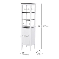 kleankin Tall Bathroom Cabinet Cupboard Storage Unit White Freestanding Shower Shelves(m-3)