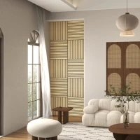 HOMCOM 24"x24" Wood Panels for Wall, 4 Pack Acoustic Panels, Sound Absorbing Slat Wall For Interior Wall Decor, Home, Oak(m-9)