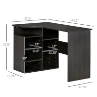 HOMCOM 47.25" L-Shaped Computer Desk, Writing Desk, Corner Desk with Storage Shelves for Home Office, Study, Black(m-3)