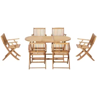 Outsunny 7 Piece Wood Patio Dining Set for 6, Dining Table and Chairs Set with Umbrella Holes, Folding Outdoor Patio Furniture, Teak(m-11)