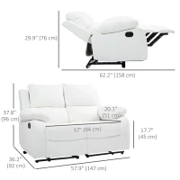 HOMCOM PU Leather Manual Recliner Sofa, Double Reclining Loveseat with Pullback Control Footrest for Living Room, White(m-3)