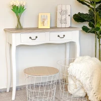 HOMCOM Entryway Console Table with 2 Convenient Storage Drawers, Tabletop for Display, and Vintage Design, White(m-4)