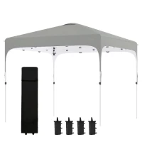 Outsunny 10' x 10' Pop Up Canopy Tent with Sand Bags, UPF 50+ Instant Sun Shelter, Tents for Parties, Height Adjustable, with Wheeled Carry Bag, for Outdoor, Garden, Patio, Grey(m-11)