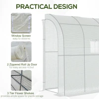 Outsunny 7' x 3' x 7' Outdoor Lean-to Walk-In Greenhouse w/ Roll-up Mesh Windows, Zipper Door and 3-Tier Shelves, White(m-6)