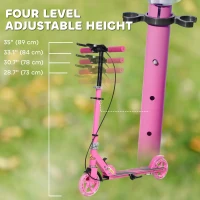 Qaba Scooter for Kids Ages 3-8 with Light Up Wheels, Adjustable Handlebar, Rear Brake & Handbrake for Girls and Boys, Pink(m-4)