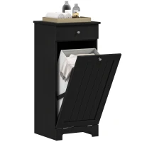 HOMCOM Laundry Hamper Cabinet, Laundry Cabinet with Tilt Out Laundry Basket and Drawer, Black(m-11)