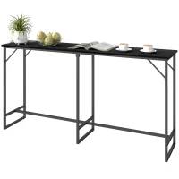 HOMCOM 70" Bar Table with Charging Station, Industrial Rectangular Bar Height Pub Table with Steel Frame, Black Wood Grain(m-1)