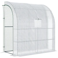 Outsunny 7' x 3' x 7' Outdoor Lean-to Walk-In Greenhouse w/ Roll-up Mesh Windows, Zipper Door and 3-Tier Shelves, White(m-2)