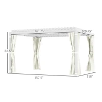 Outsunny 10' x 13' Outdoor Retractable Pergola w/ Sun Shade Aluminum Louvered Top, Pergola w/ Canopy, Curtains, Netting, Cream(m-3)