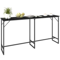 HOMCOM 70" Bar Table with Charging Station, Industrial Rectangular Bar Height Pub Table with Steel Frame, Black Wood Grain(m-11)
