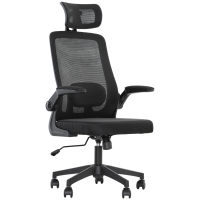 HOMCOM Mesh Office Chair, Ergonomic Desk Chair with Flip-up Armrest, Rotatable Headrest, Adjustable Lumbar Support, Black