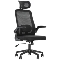 HOMCOM Mesh Office Chair, Ergonomic Desk Chair with Flip-up Armrest, Rotatable Headrest, Adjustable Lumbar Support, Black(m-1)