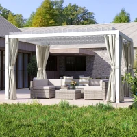 Outsunny 10' x 13' Outdoor Retractable Pergola w/ Sun Shade Aluminum Louvered Top, Pergola w/ Canopy, Curtains, Netting, Cream(m-9)