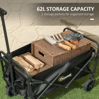 Outsunny Collapsible Folding Garden Cart, Heavy Duty Lawn Wagon with Universal Wheels and Adjustable Handle, Black(m-4)